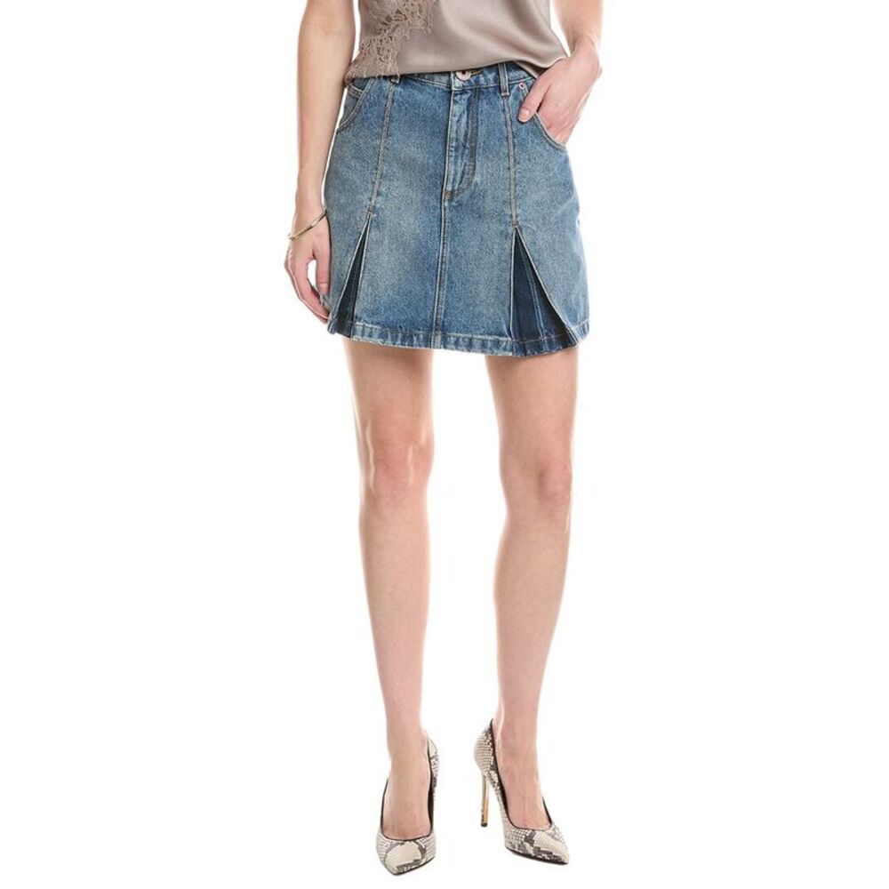 Balmain Womens  Vintage Blue Denim Pleated Mini Skirt, Blue
